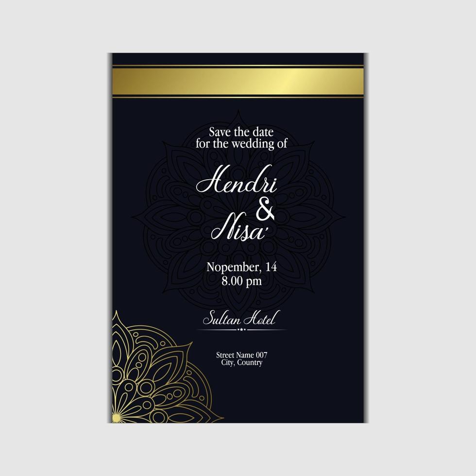 fond orné de mandala or de luxe pour invitation de mariage vecteur