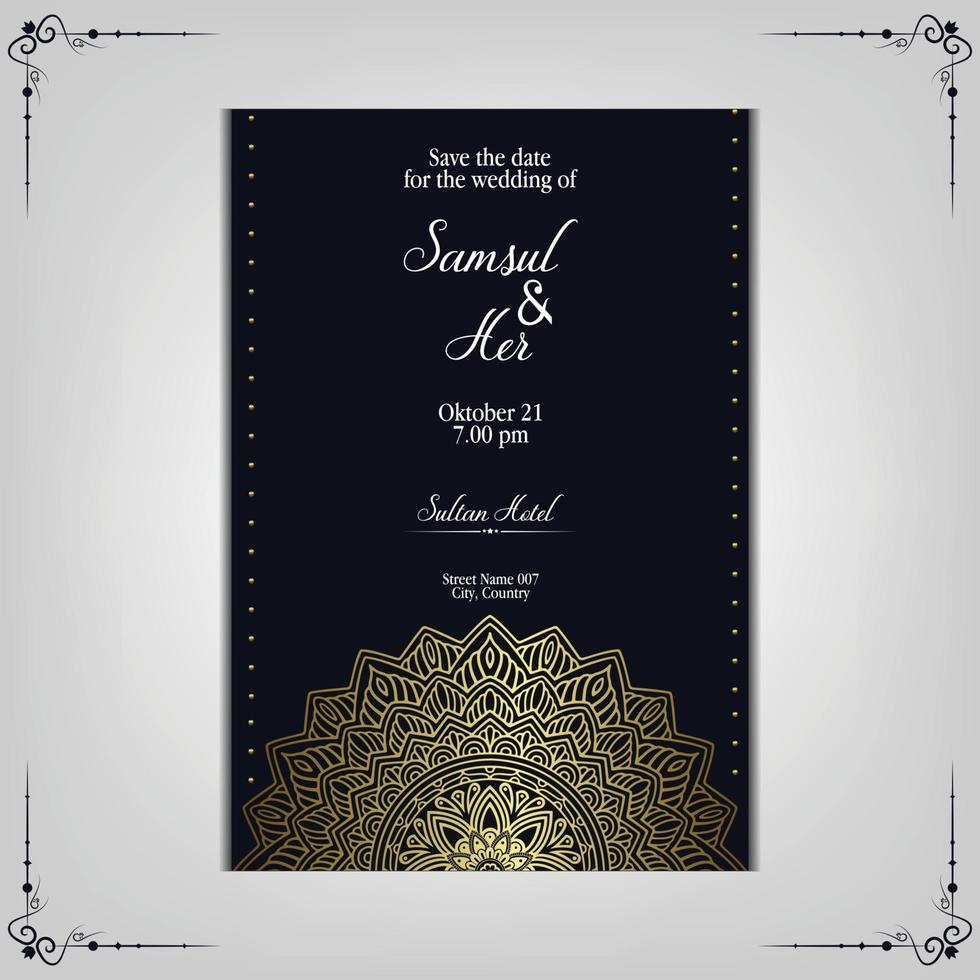 fond orné de mandala or de luxe pour invitation de mariage vecteur