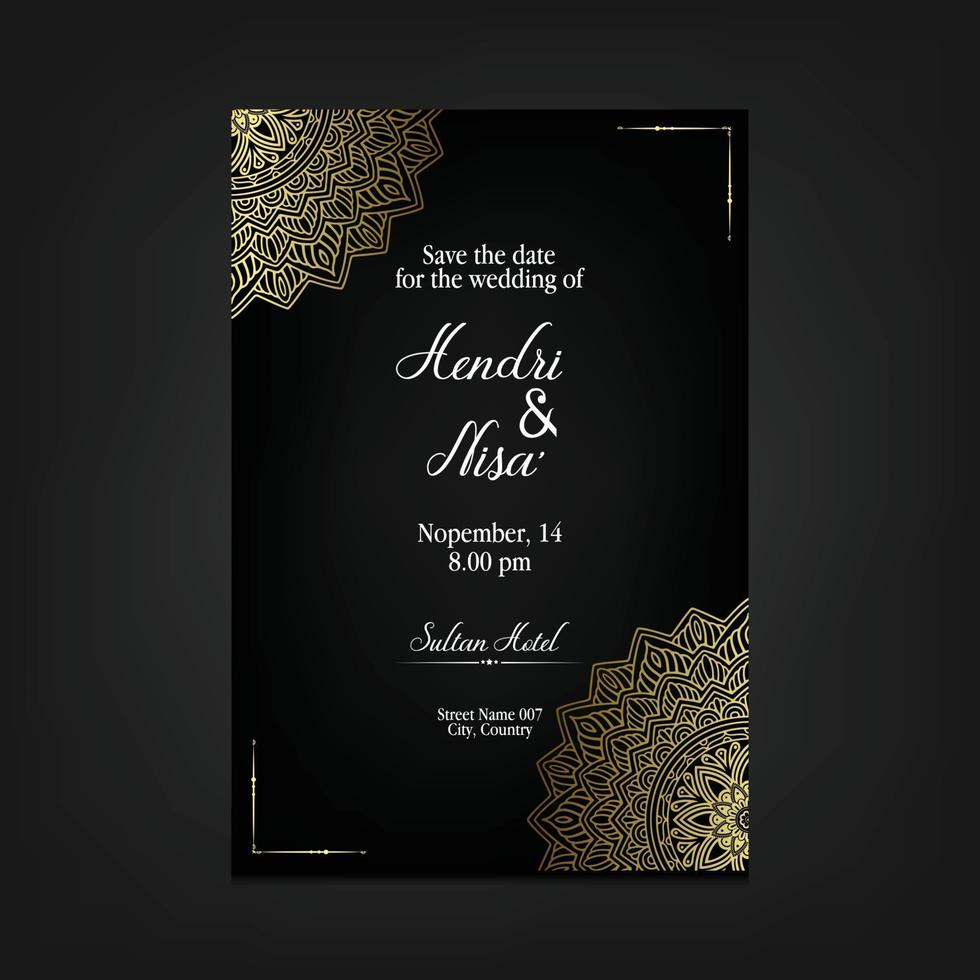 fond orné de mandala or de luxe pour invitation de mariage vecteur