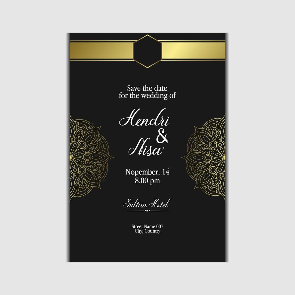 fond orné de mandala or de luxe pour invitation de mariage vecteur