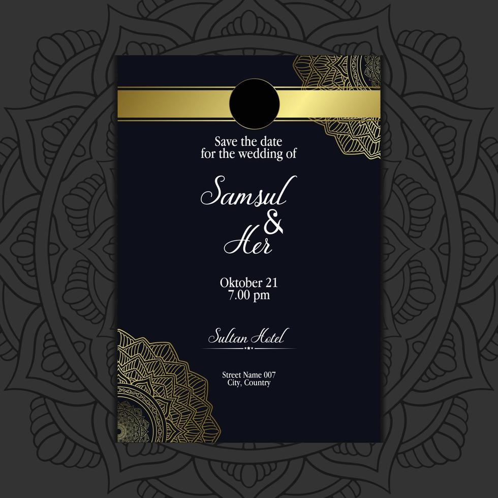 fond orné de mandala or de luxe pour invitation de mariage vecteur