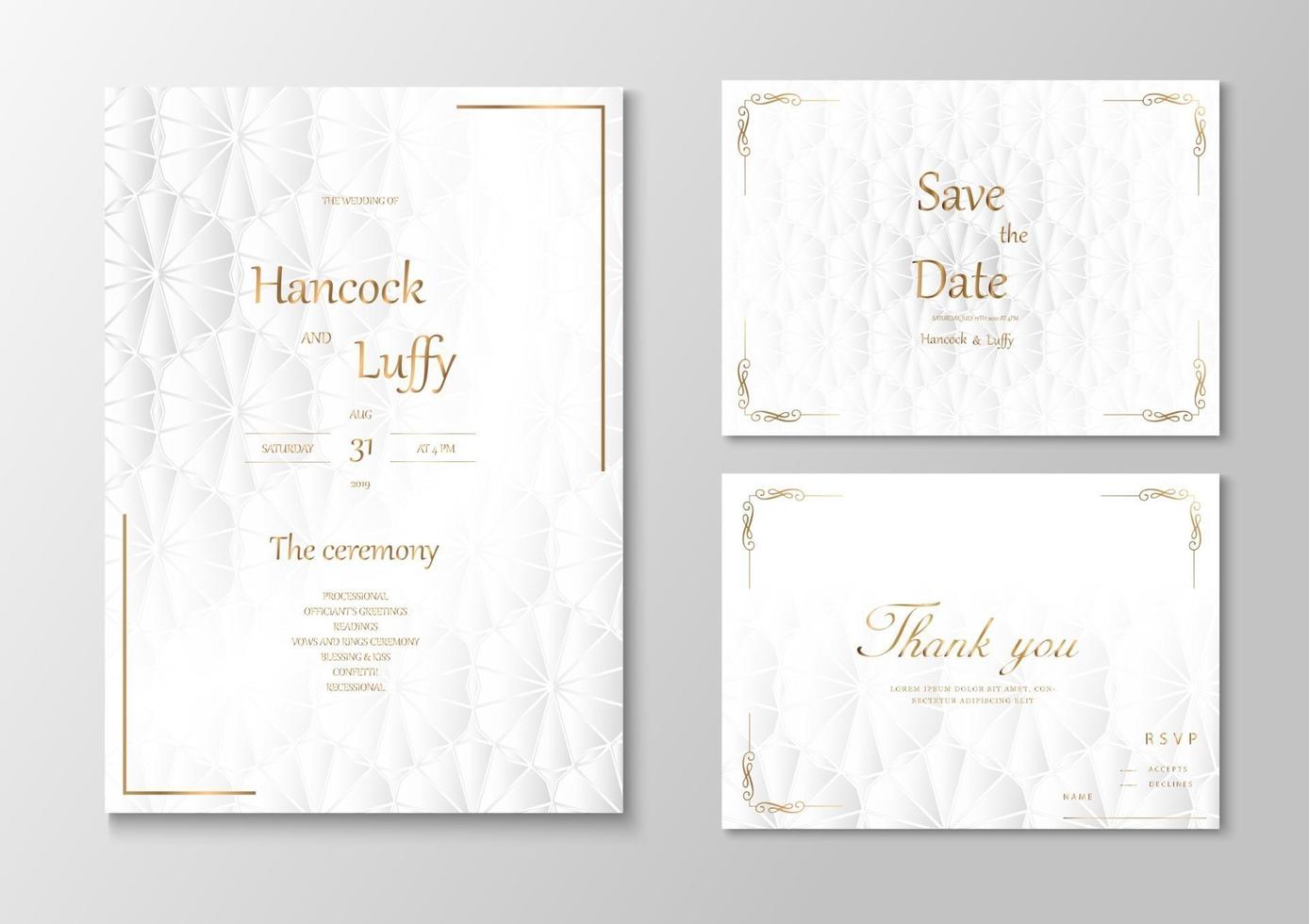 modèle de carte d'invitation de mariage fond de luxe avec du blanc et de l'or vecteur