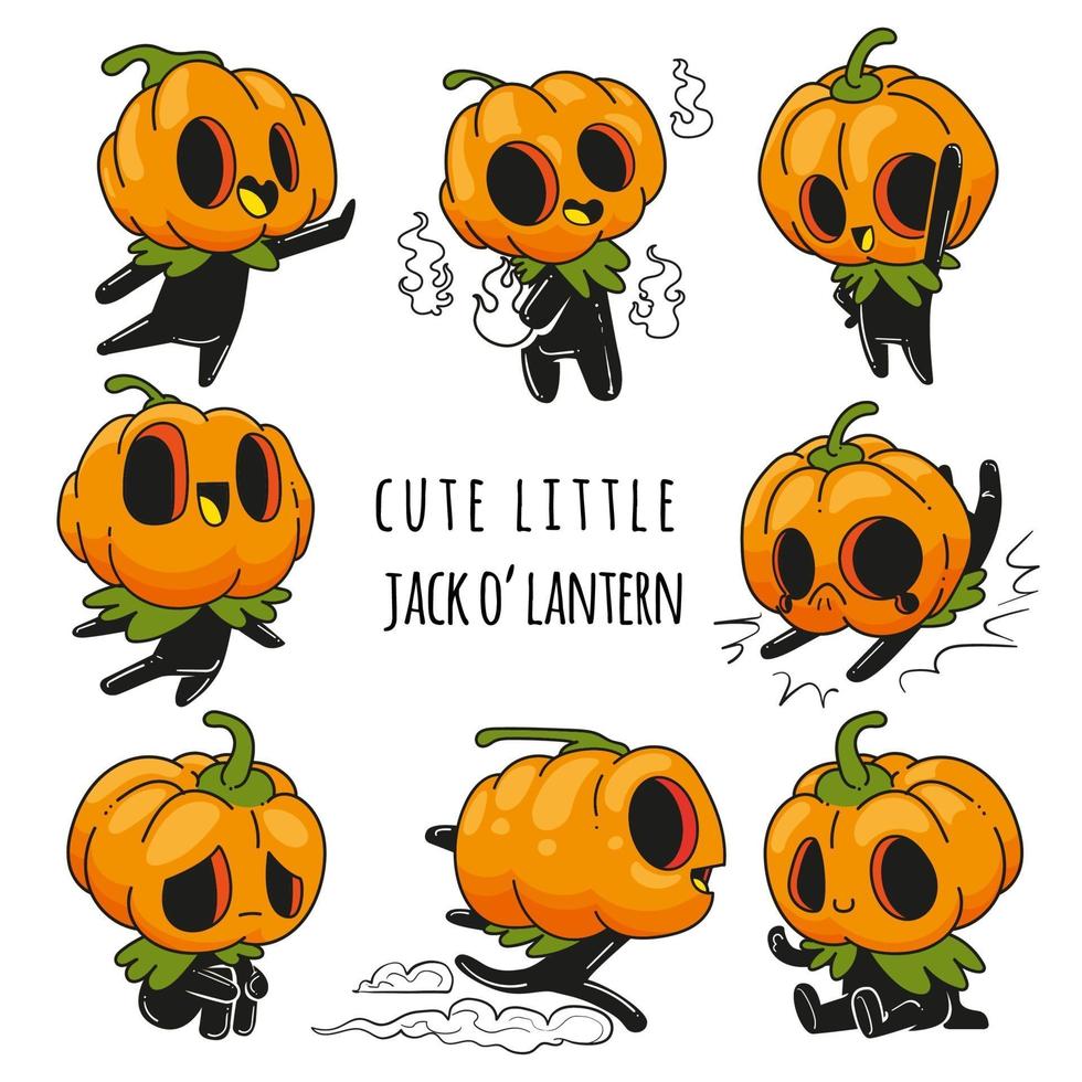 mignon petit ensemble de vecteurs jack o lantern, halloween jack o lantern vecteur