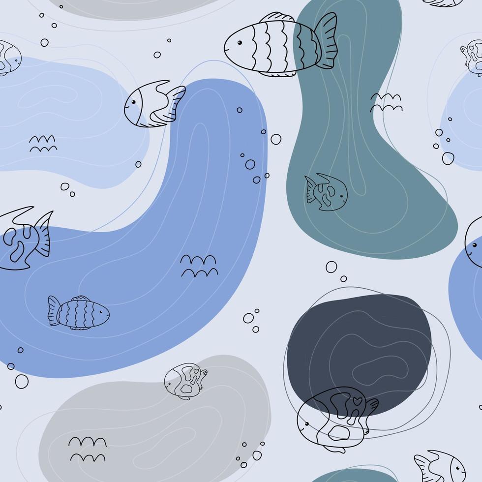 poisson mignon abstrait mer motif bleu ligne fond transparent océan vecteur