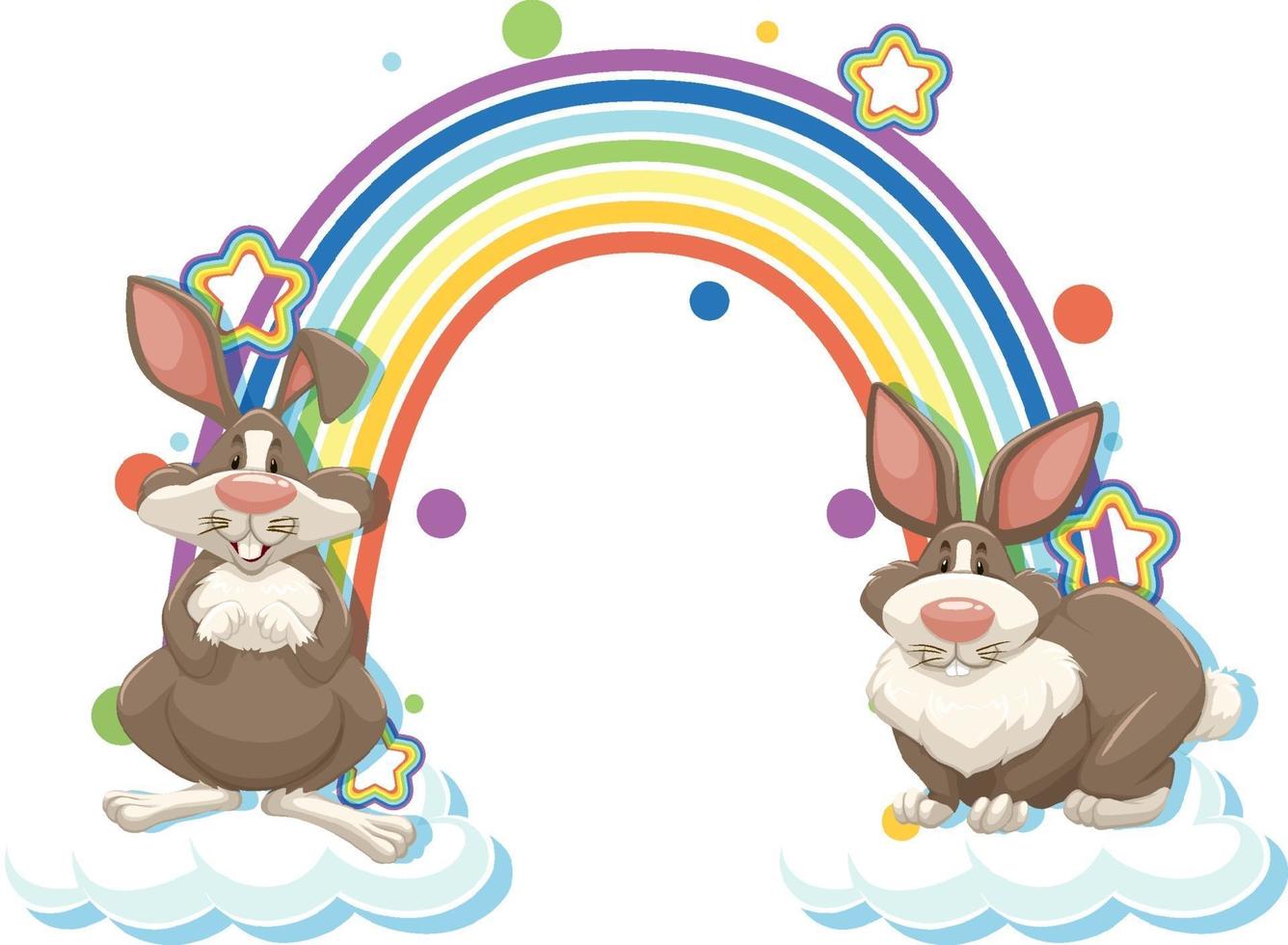 personnage de dessin animé de deux lapins avec arc-en-ciel vecteur