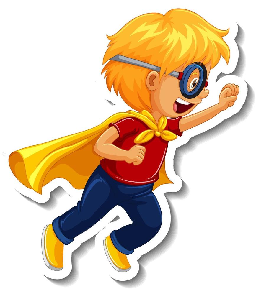 modèle d'autocollant avec un personnage de dessin animé de garçon de super héros isolé vecteur