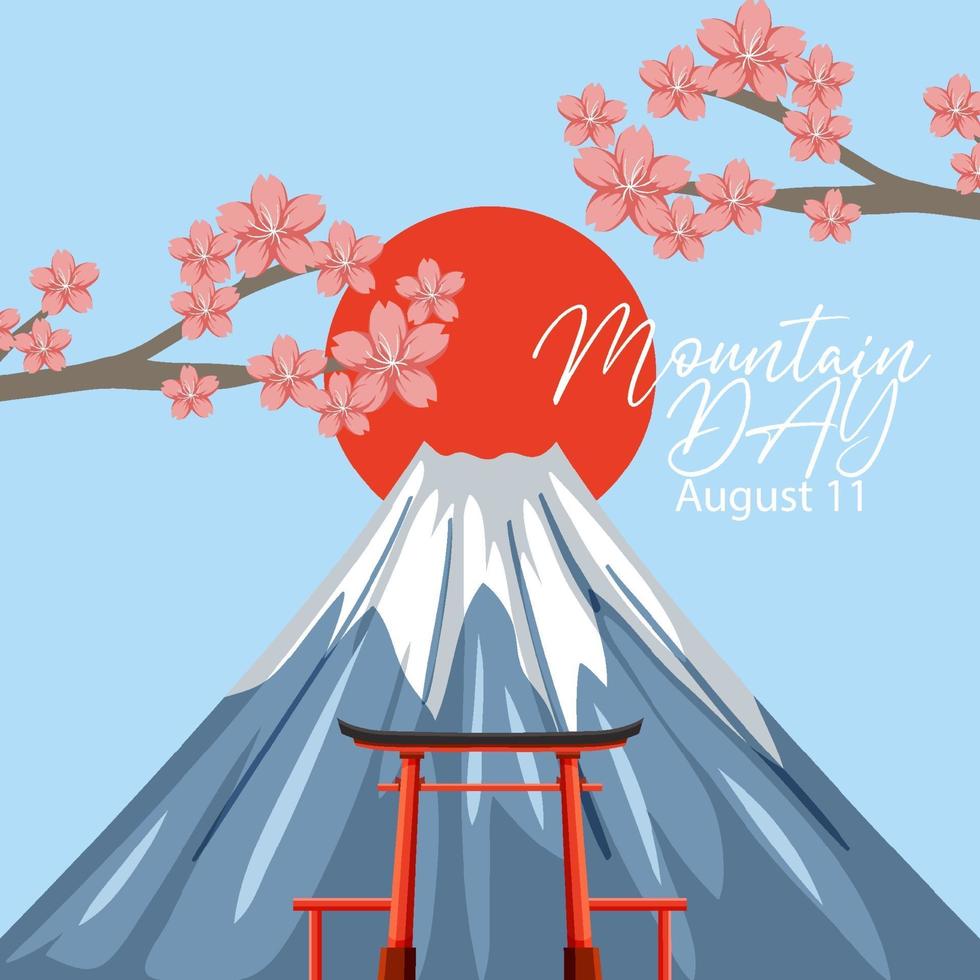 bannière du jour de la montagne le 11 août avec le mont fuji et le soleil rouge vecteur