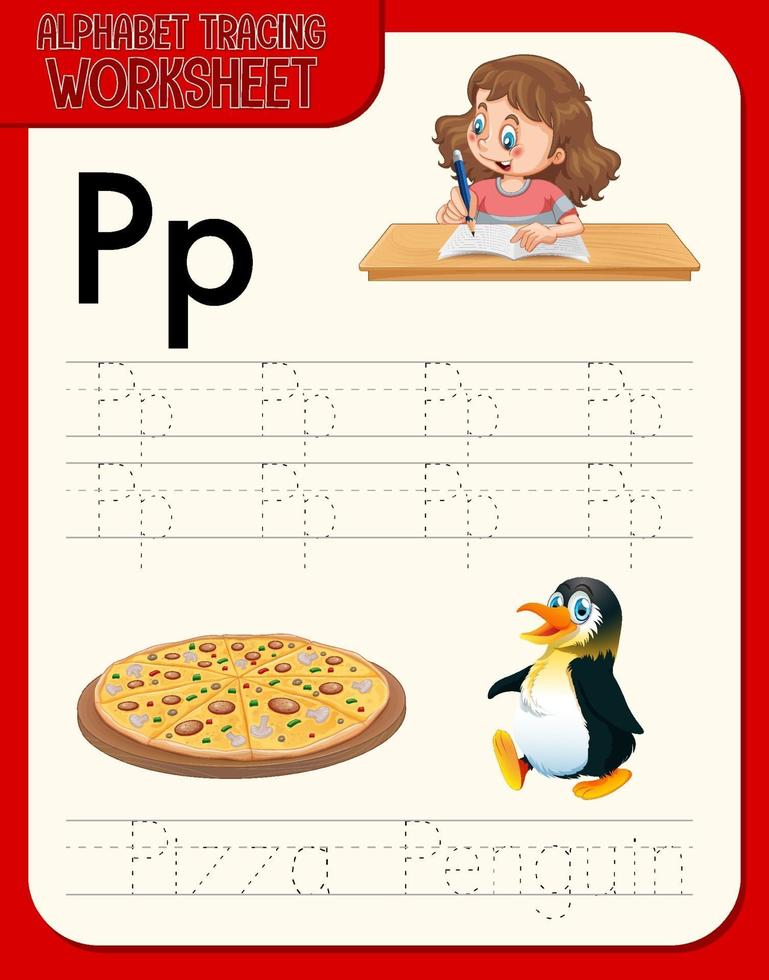 feuille de calcul de traçage alphabet avec lettre p et p vecteur