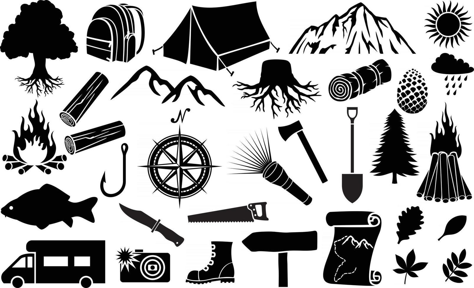 collection d'icônes de camping vecteur