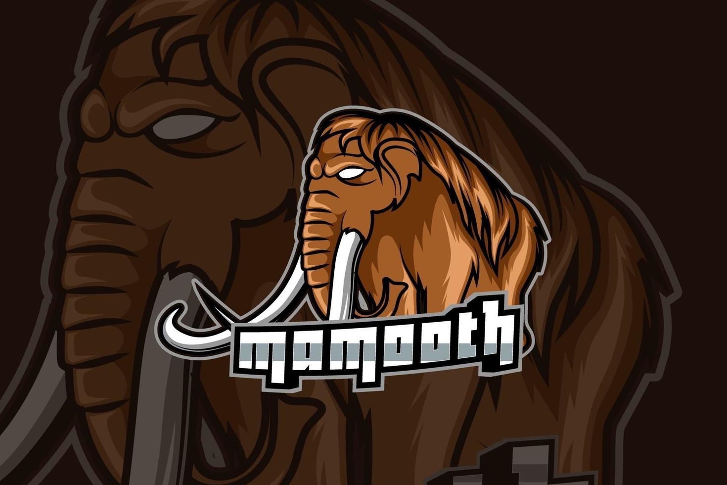 mascotte de mammouth pour le logo de sports et d'esports isolé sur fond sombre vecteur