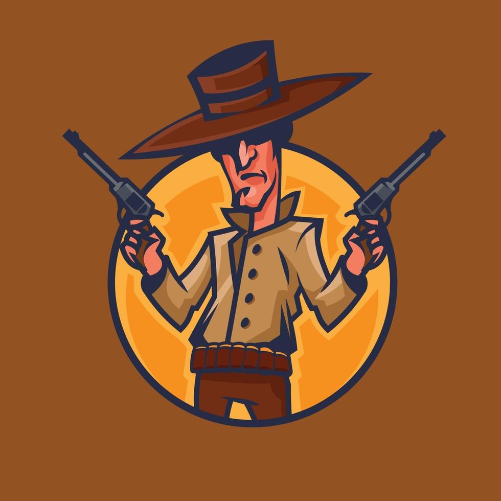 cow-boy tenant des revolvers. art conceptuel de l'ouest sauvage en style cartoon. vecteur