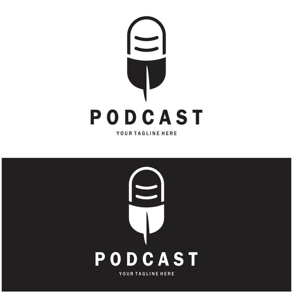 Podcast logo avec microphone et écouteur l'audio, radio vagues. pour studio, parler montrer, discuter, information partage, entretien, multimédia et la toile. vecteur