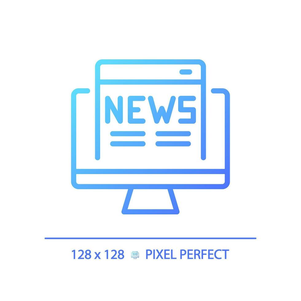 2d pixel parfait pente en ligne nouvelles icône, isolé vecteur, mince ligne bleu illustration représentant journalisme. vecteur