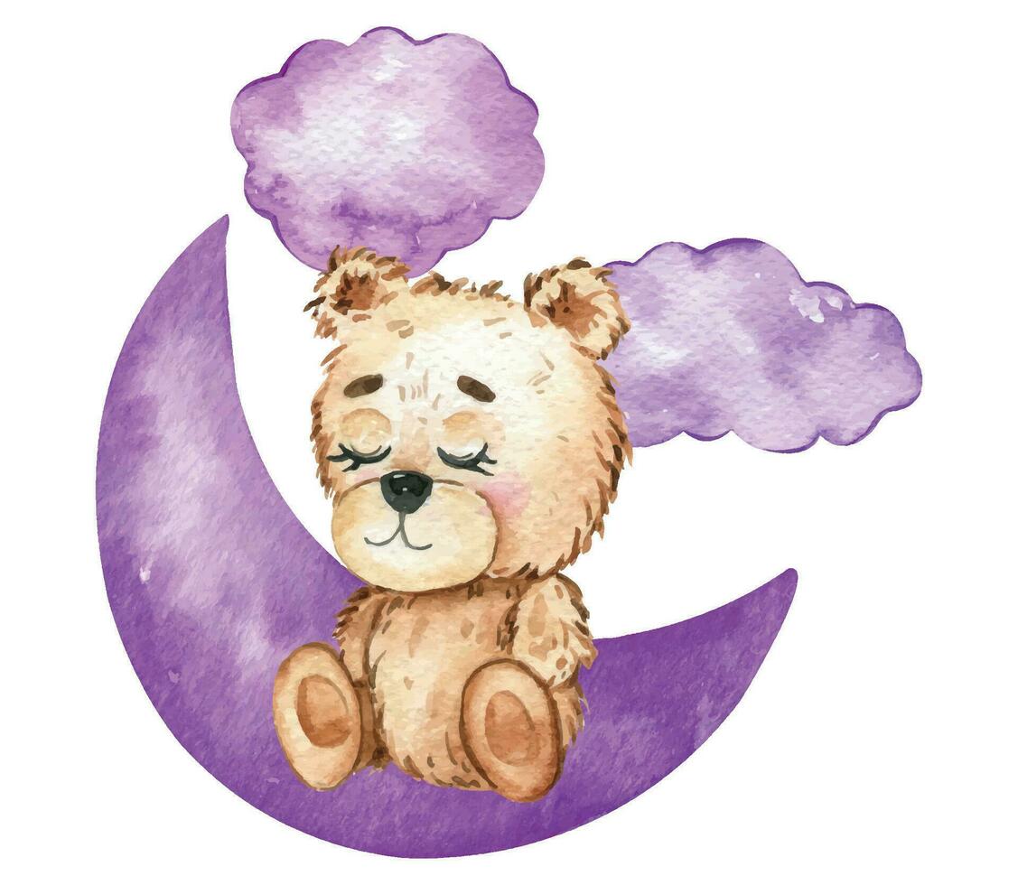 mignonne bébé ours aquarelle illustration, peu ours avec des ballons isolé sur blanc Contexte. main tiré charmant animal pour garderie décor les enfants illustration. bébé douche concept vecteur