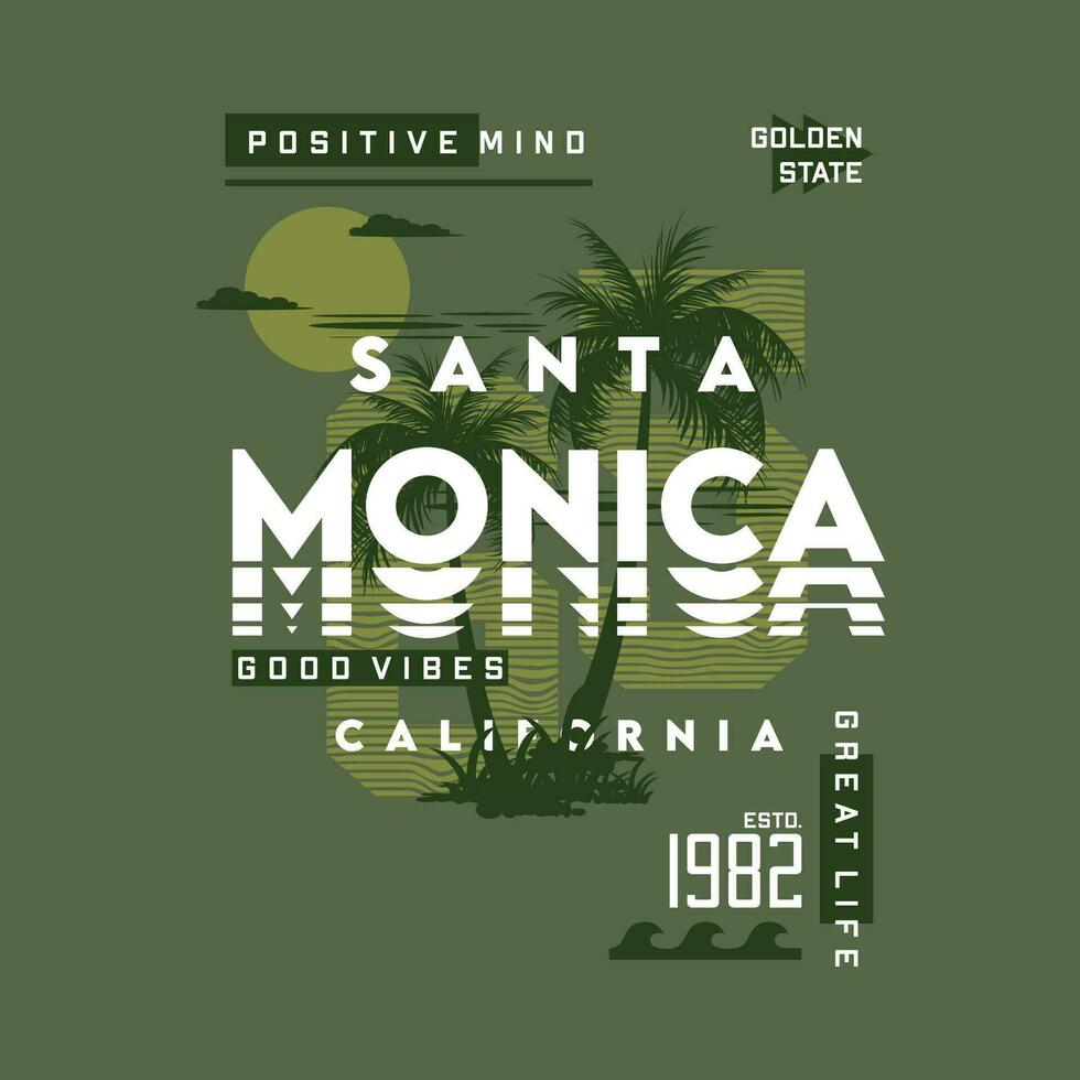 Père Noël Monica Californie coucher de soleil, le surf cavalier, longue plage, vecteur t chemise imprimer, typographie graphique conception, et autre utilisation