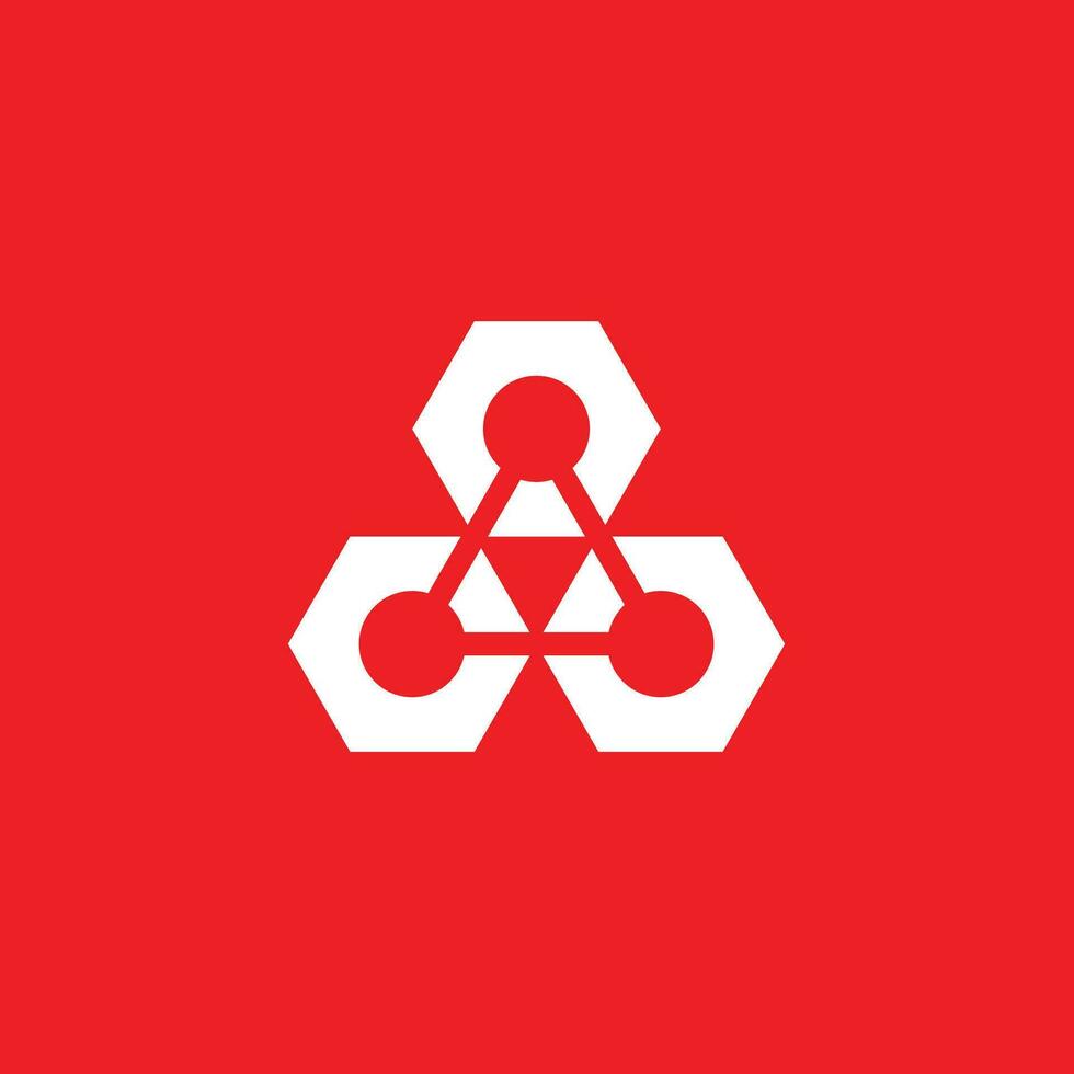 le écrou logo est arrangé dans une Triangle et connecté par une négatif doubler. vecteur