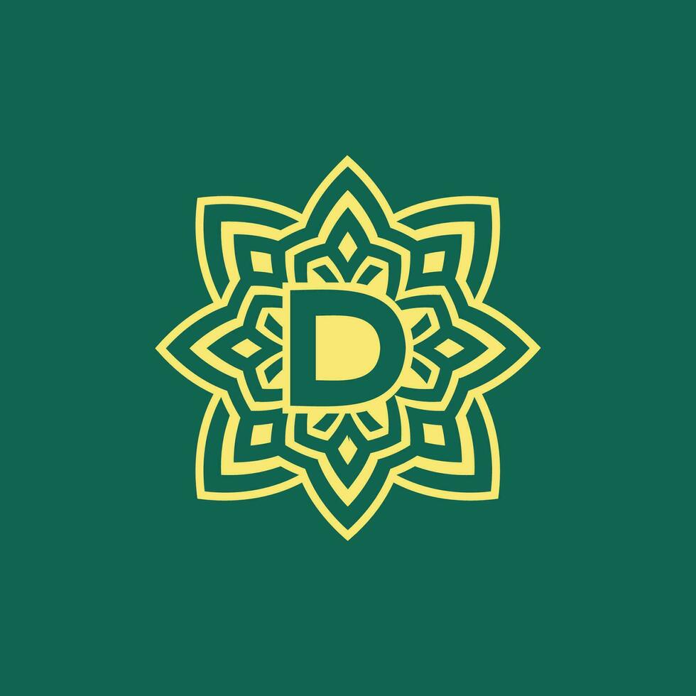Jaune vert moderne et élégant initiale lettre ré symétrique floral esthétique logo vecteur