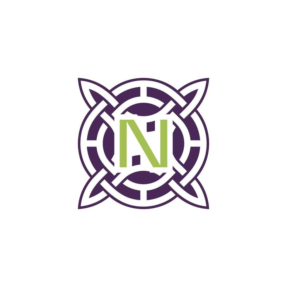 initiale lettre n intersection modèle Cadre celtique nœud logo vecteur