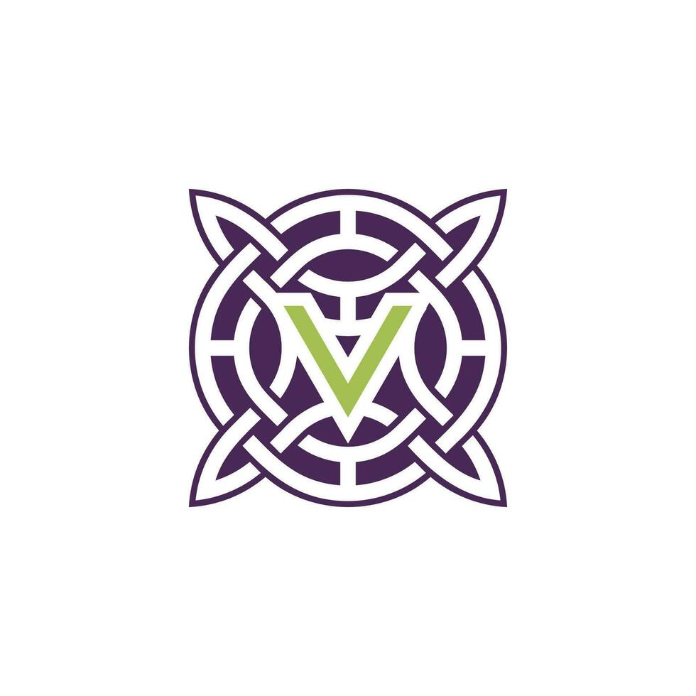 initiale lettre v intersection modèle Cadre celtique nœud logo vecteur