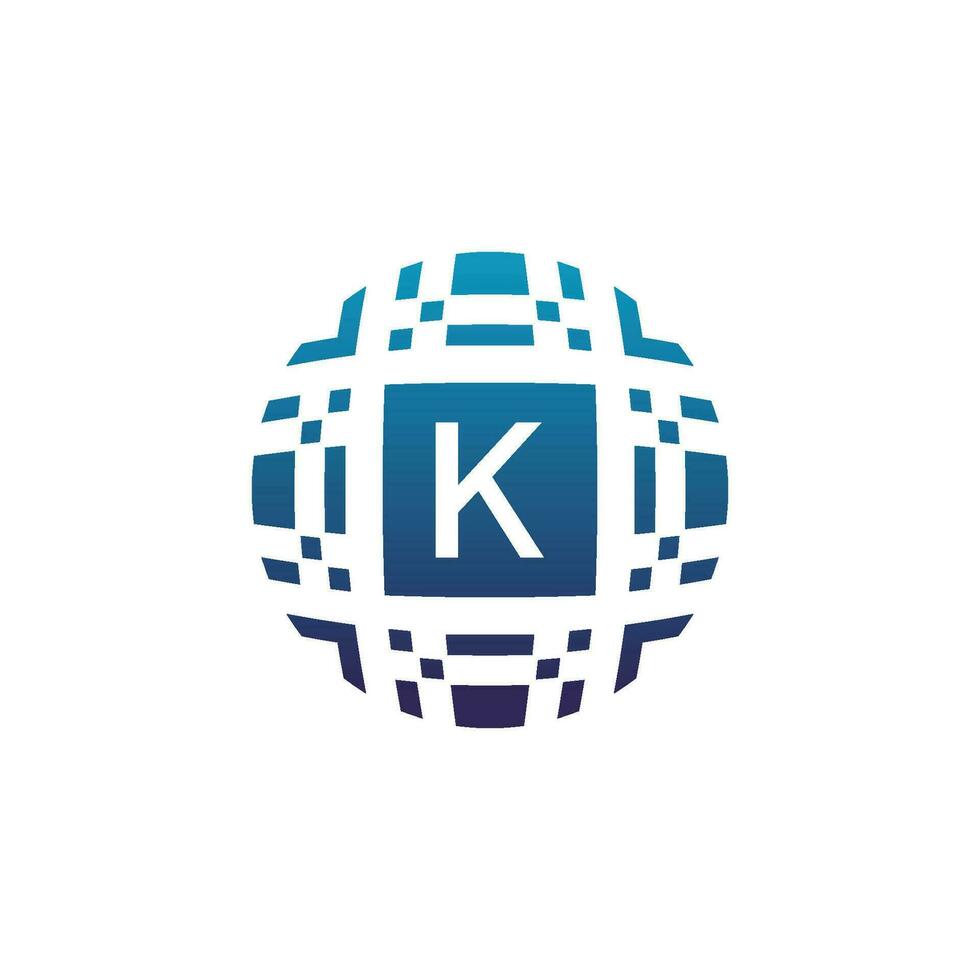 initiale lettre k cercle numérique technologie électronique pixel emblème logo vecteur