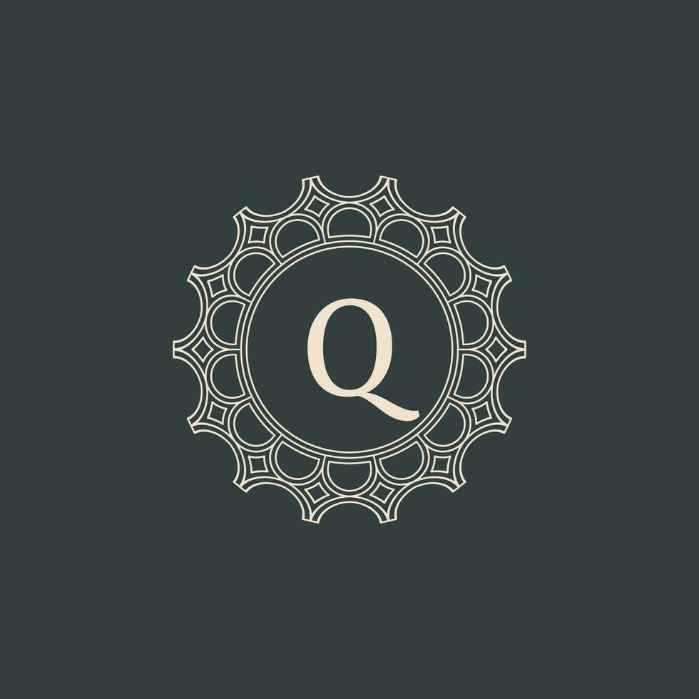 élégant lettre q ornemental floral cercle Cadre frontière logo vecteur