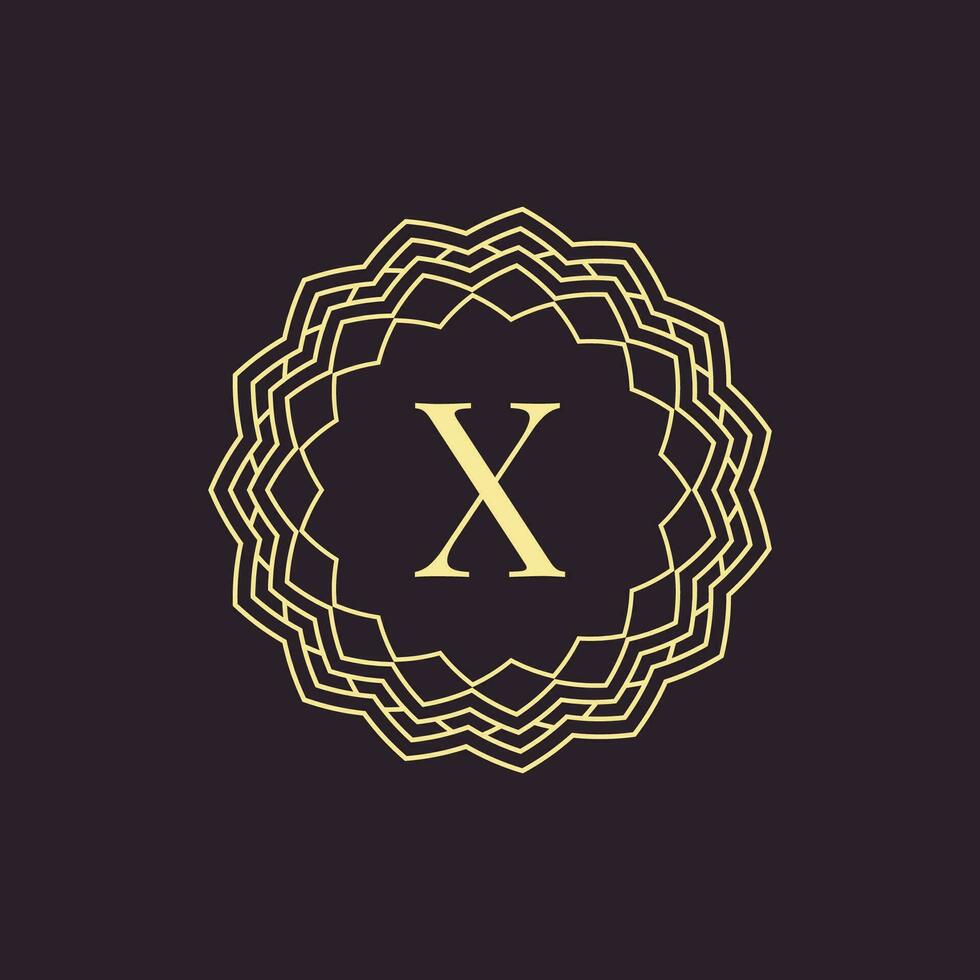 initiale lettre X ornemental frontière alphabet cercle emblème badge logo vecteur