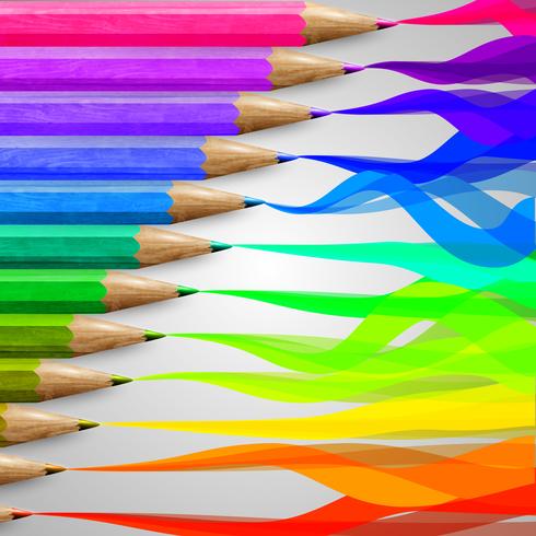 Crayons colorés en bois réalistes, vector