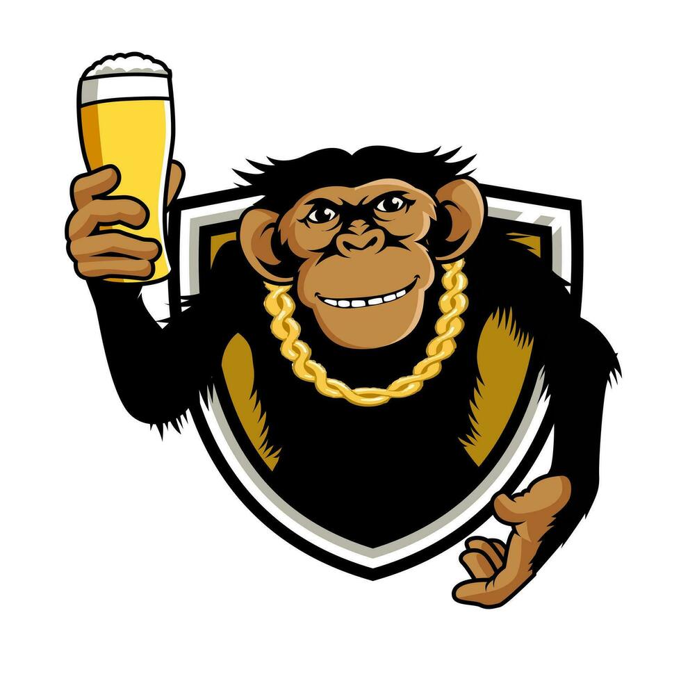 singe whisky mascotte logo dessin animé vecteur