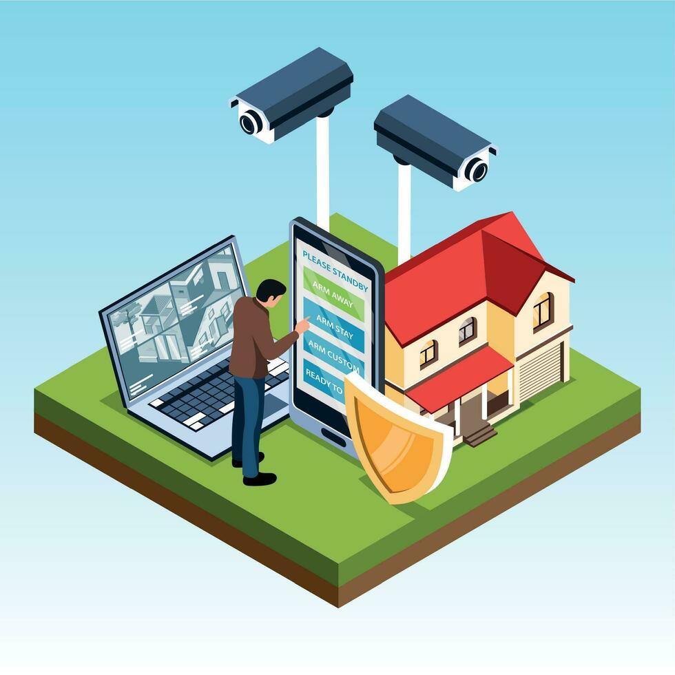 isométrique Accueil Sécurité composition vecteur