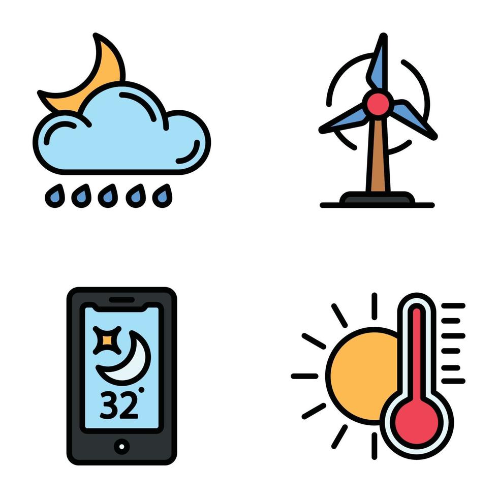 icônes de ligne de couleur météo vecteur