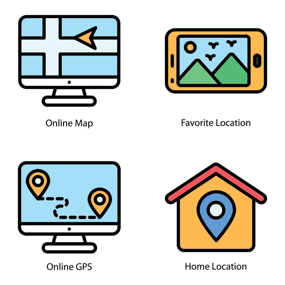 icônes colorées de carte et de navigation vecteur