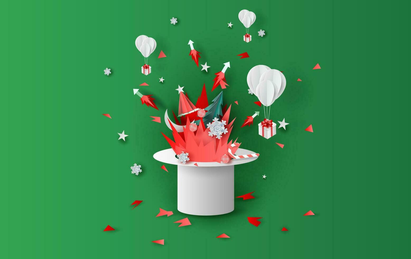 3d illustration art de feu et feux d'artifice art décorations dans Noël avec chapeau concept.créatif conception papier Couper et artisanat pour Festival fête vacances hiver saison.graphique idée vacances vecteur. vecteur