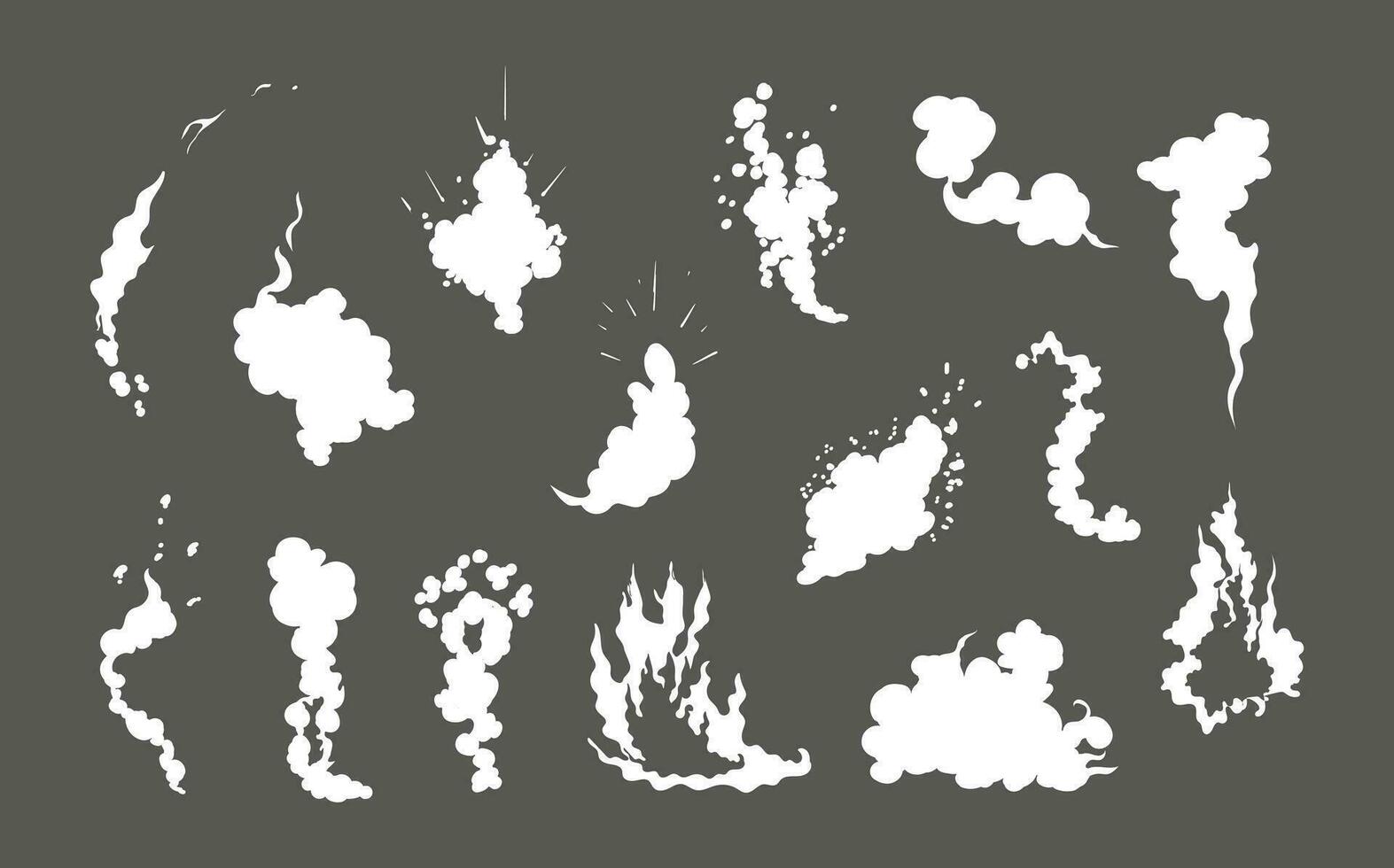 fumée explosion animation de un explosion avec bande dessinée en volant des nuages. ensemble de isolé vecteur des illustrations à créer un explosion effet. le effet de fumée mouvement, scintillait et dynamique boom.