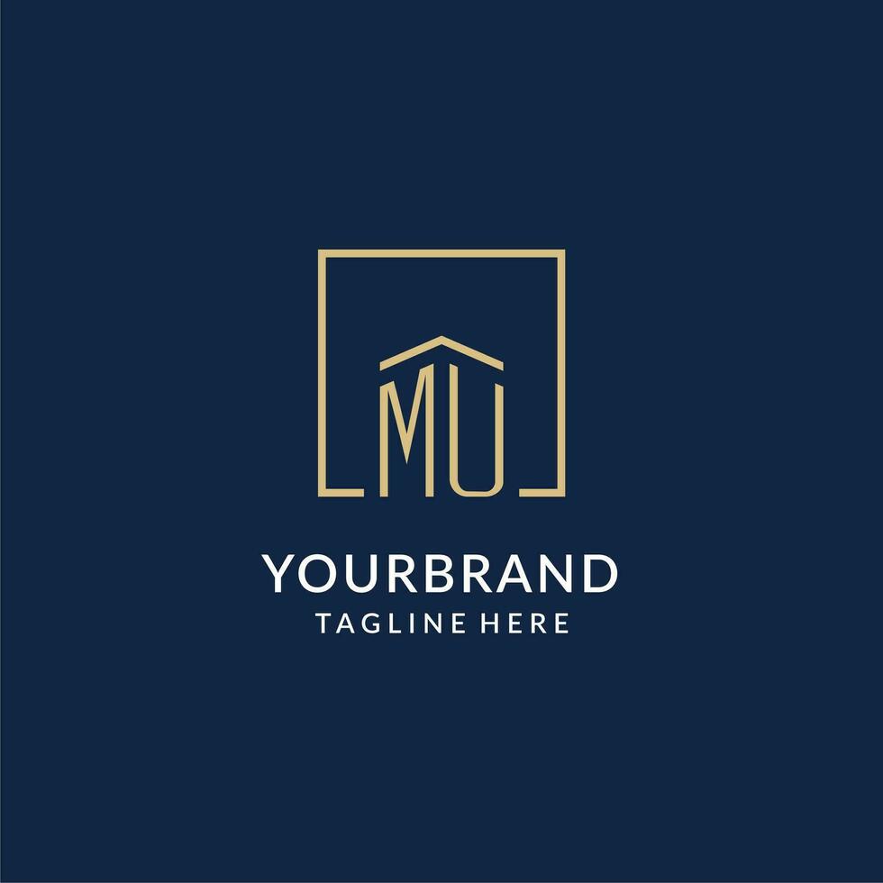 initiale mu carré lignes logo, moderne et luxe réel biens logo conception vecteur