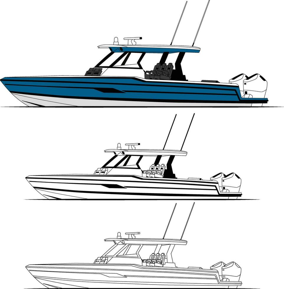 bateau vecteur, pêche bateau vecteur ligne art et un couleur.