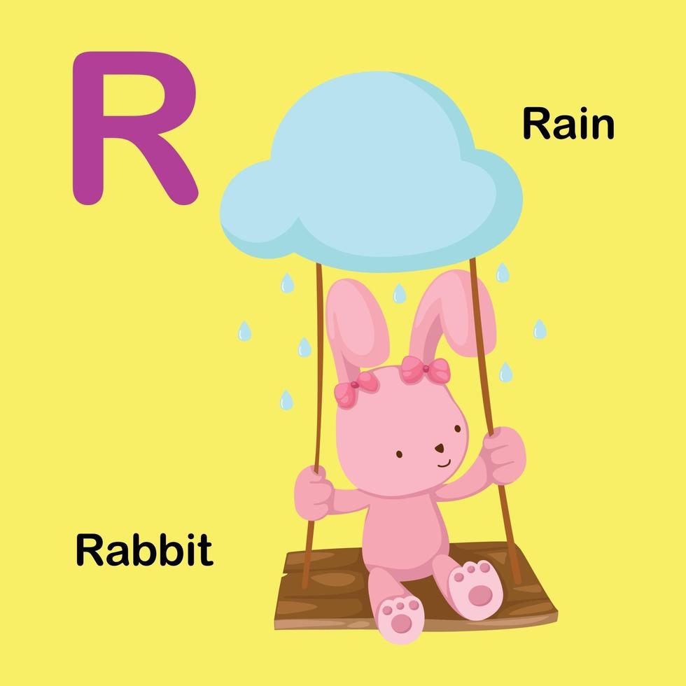 illustration isolé alphabet lettre r-lapin,pluie vecteur