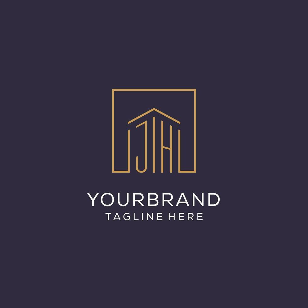 initiale jh logo avec carré lignes, luxe et élégant réel biens logo conception vecteur
