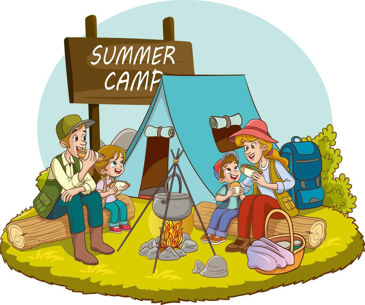 vecteur illustration de famille camping