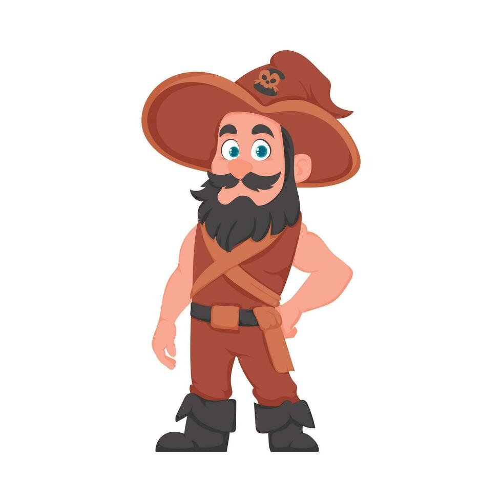 marrant et strict homme pirate. gars dans une pirate costume. dessin animé style vecteur