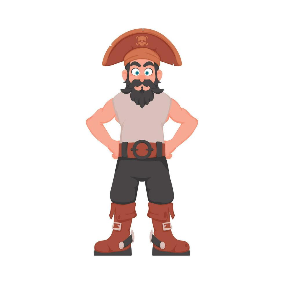 marrant et strict homme pirate. gars dans une pirate costume. dessin animé style vecteur