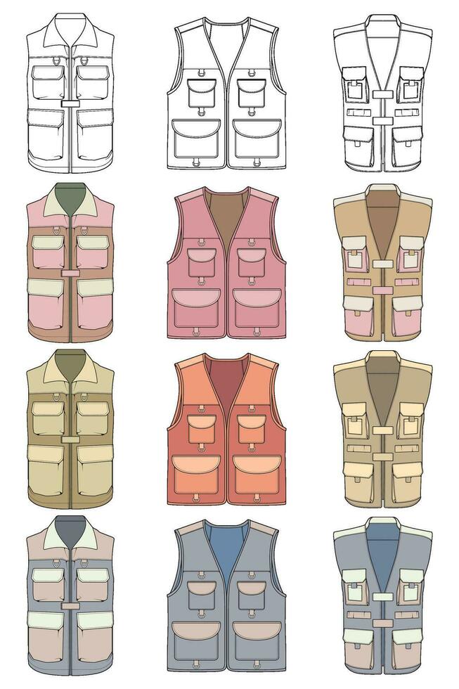 plein Couleur vecteur dessin gilet ensemble, gilet avec esquisser style, formation modèle vecteur gilet, vecteur illustration.