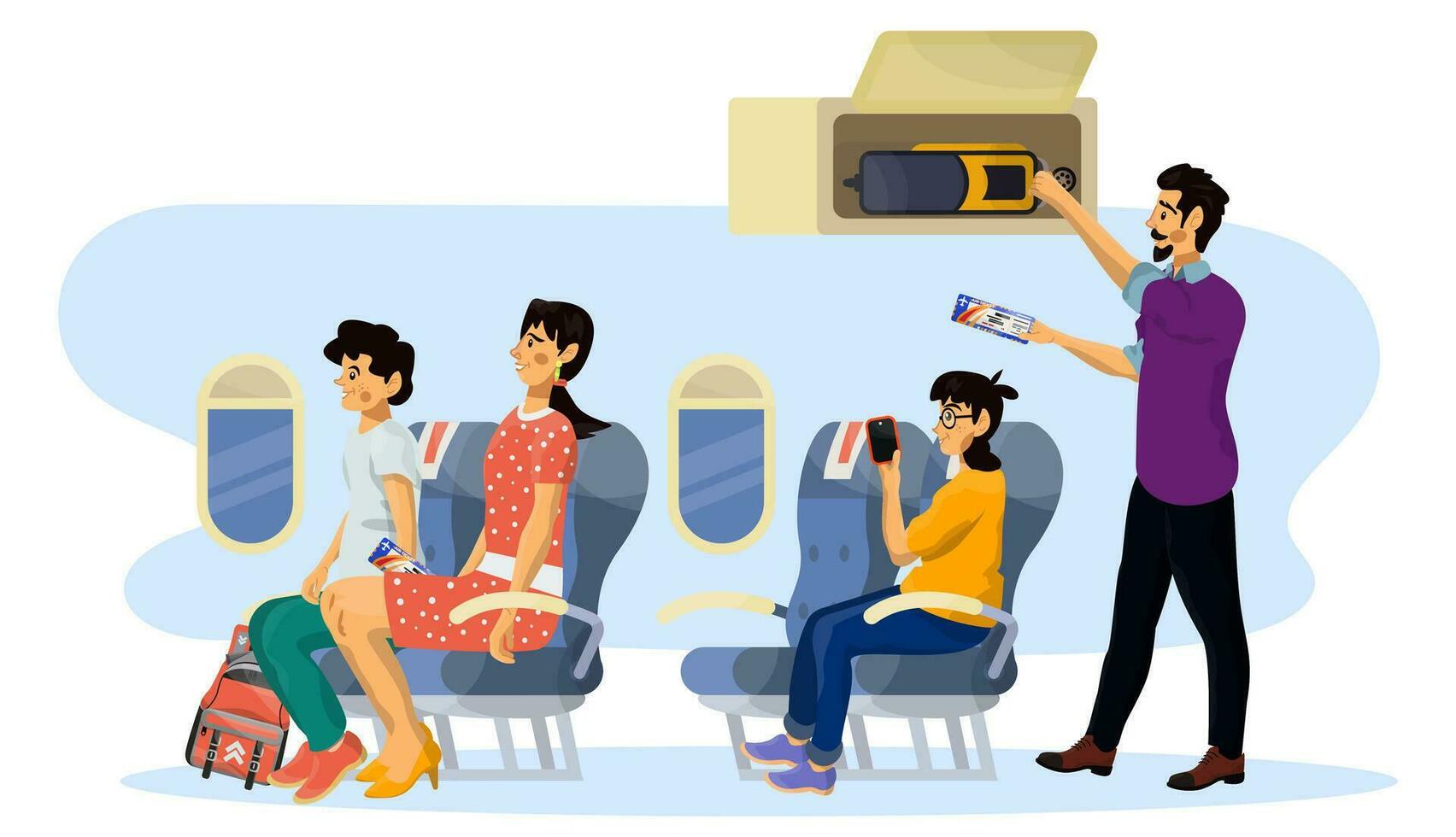 vecteur plat illustration de les passagers dans une cabine de avion pendant le vol.