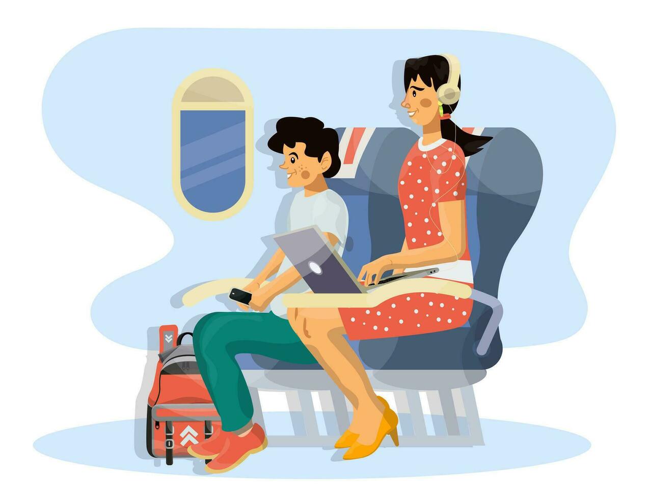 vecteur plat illustration de les passagers dans une cabine de avion pendant le vol.