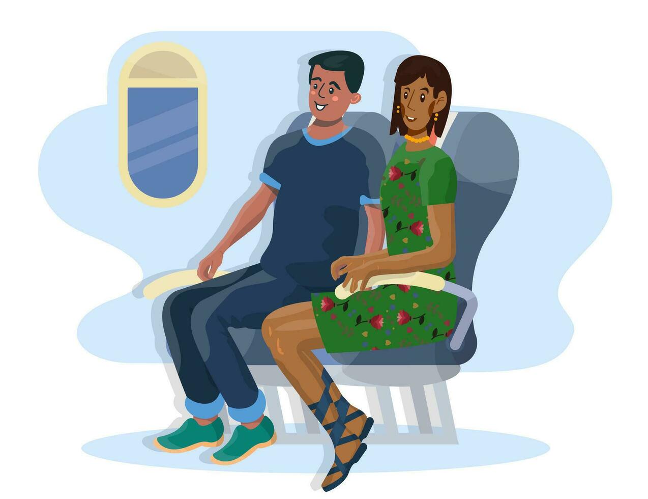 vecteur plat illustration de les passagers dans une cabine de avion pendant le vol.