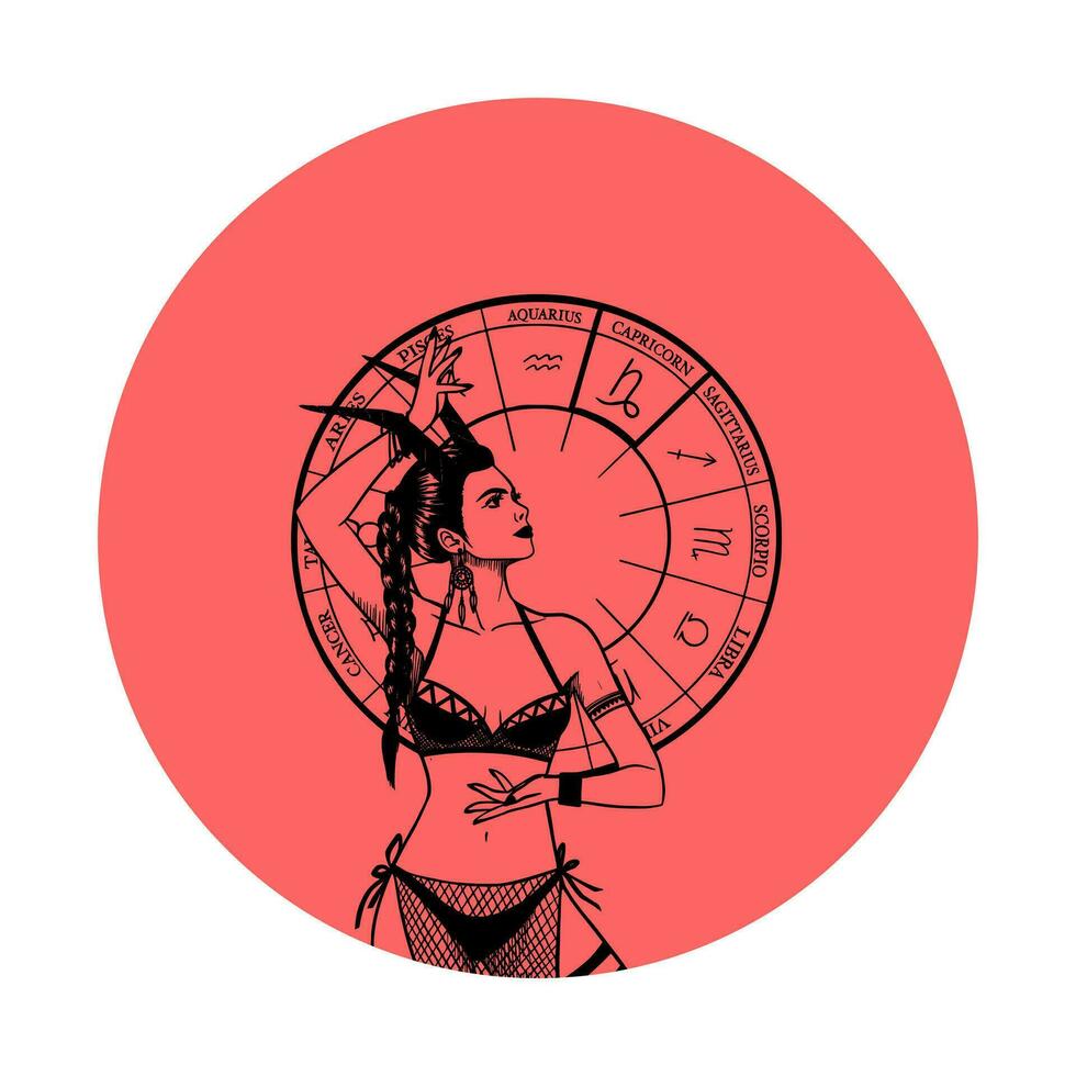 vecteur monochrome symbole ou icône avec astrologique signe et romantique beauté femme. zodiaque art.