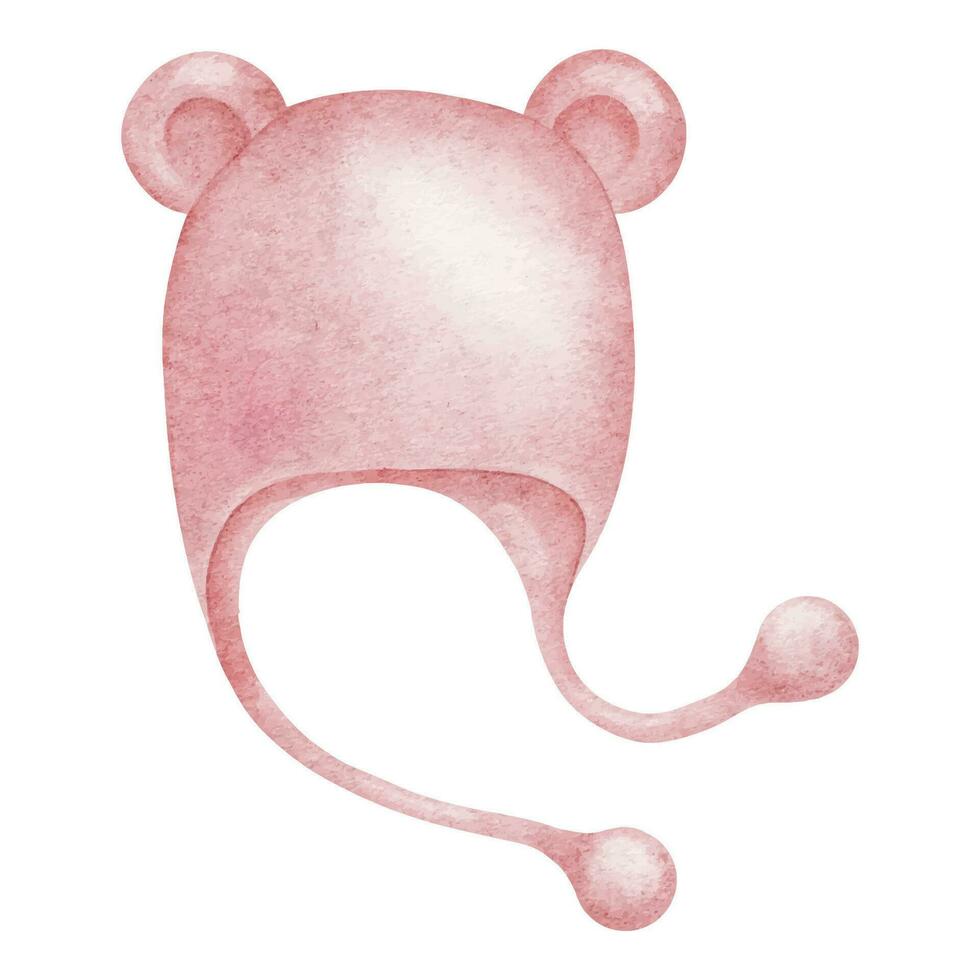 bébé casquette pour fille. mignonne rose mâcher pour bébé fille. nouveau née vêtements. aquarelle illustration. isolé faire-part, bébé douche, salutation cartes, impressions, affiches, autocollants, emballage vecteur