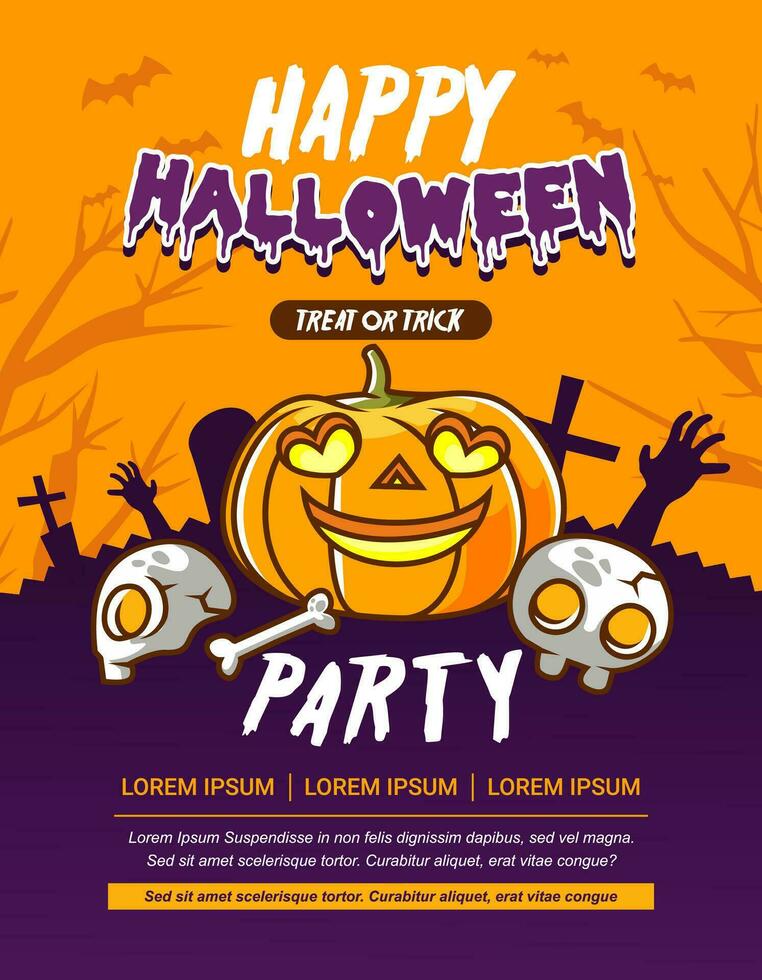 Halloween fête invitation carte avec citrouille, crâne et terrifiant Contexte illustration vecteur