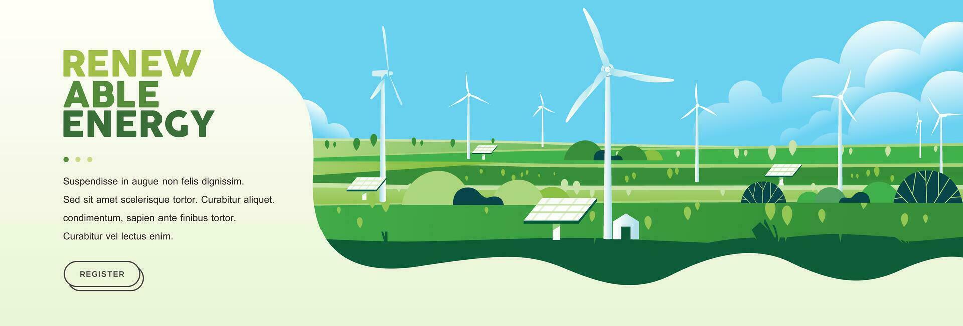 vert collines la nature paysage éco amical technologie, renouvelable alternative énergie, vent turbine, durable environnement bannière vecteur
