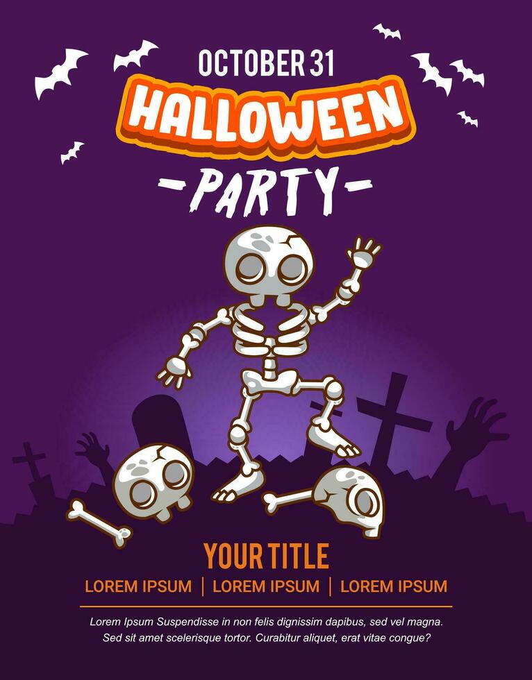 Halloween fête invitation carte ou salutation carte avec dansant crâne illustration et terrifiant Contexte vecteur
