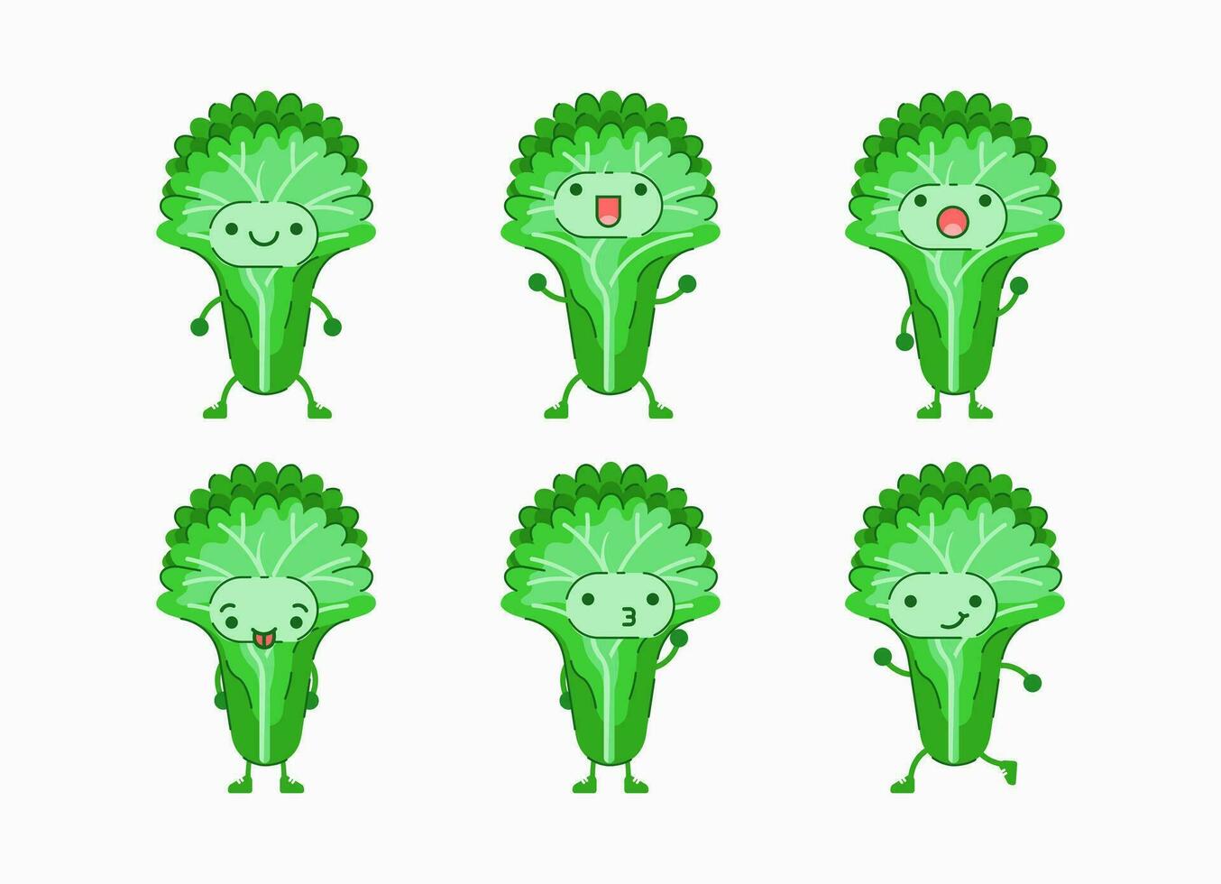 moutarde légumes verts dessin animé personnage avec différent visage et corps expression vecteur illustration